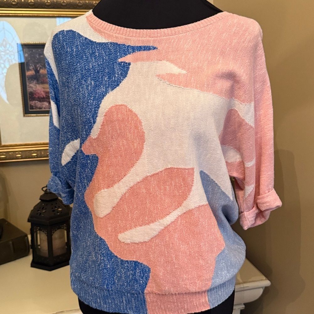 NIC+ZOE Abstract Pink and Blue Sweater - M - Picture 8 of 10